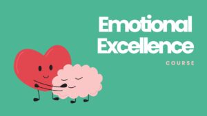 Poster for the course Emotional Excellence with an illustration of a heart and a brain hugging each other. Explore Dr. Kara Larson's courses designed to boost productivity, leadership, and achieve emotional balance through neuroscience and mindful habits